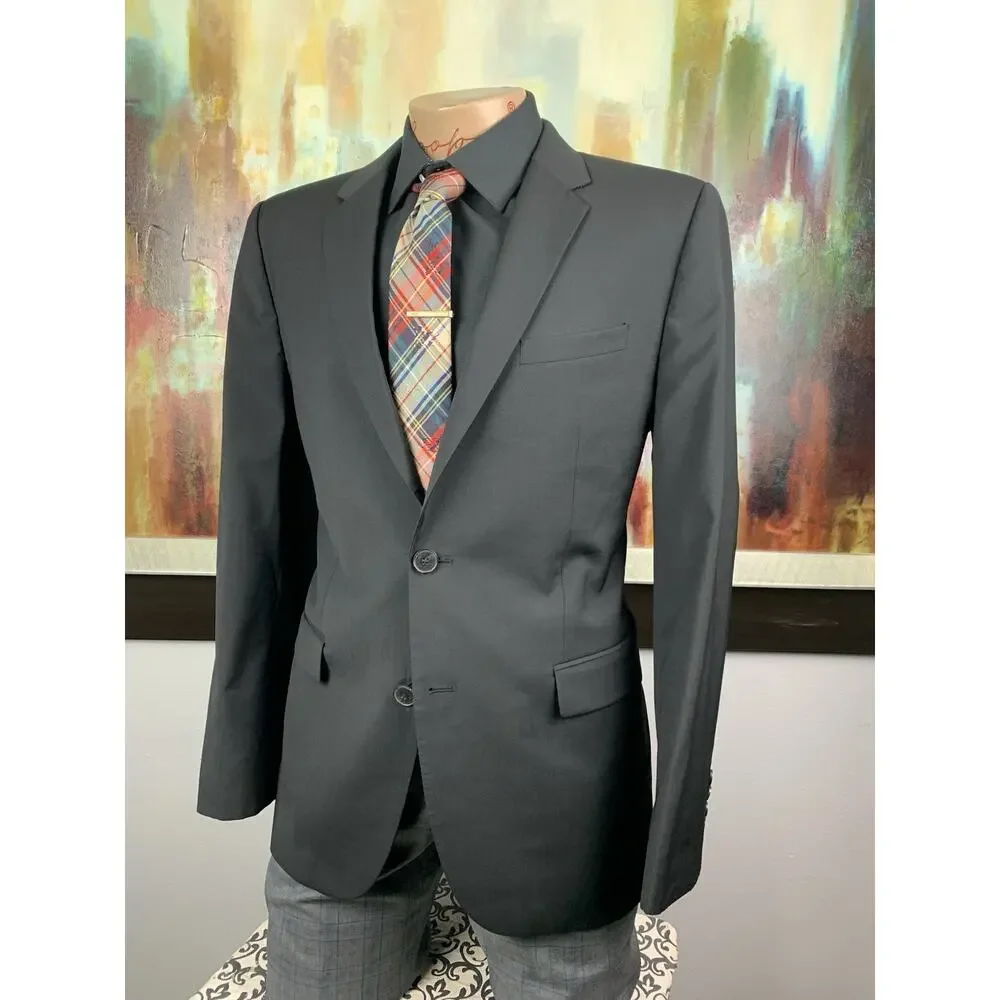 Hugo Boss Mens Super 100s Black Basket Weave Blazer 40R Slim Fit